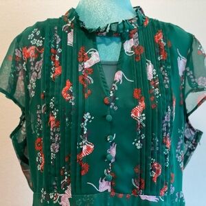 Cat & Floral Green Women's Dress